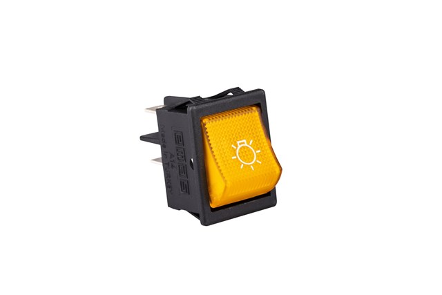 30*22mm Black Body 2NO with Illumination with Terminal (0-I) Marked Yellow A14 Series Rocker Switch